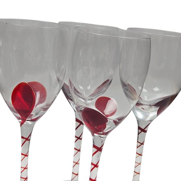 4 pc Pier 1 Red Swirl Line Swirline Stem Wine Glasses 9" high Party Gift - Picture 8 of 8
